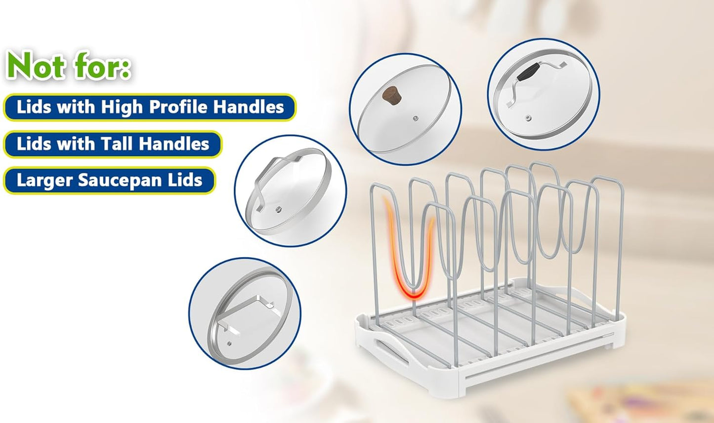 EVERIE Adjustable Bakeware Organizer Pot Lid Holder Rack for Pots, Cake Molds, Cutting Boards, Mats, Cookware, GS02SS, 7.7'' Deep by 12.6'' to 21.5'' Wide