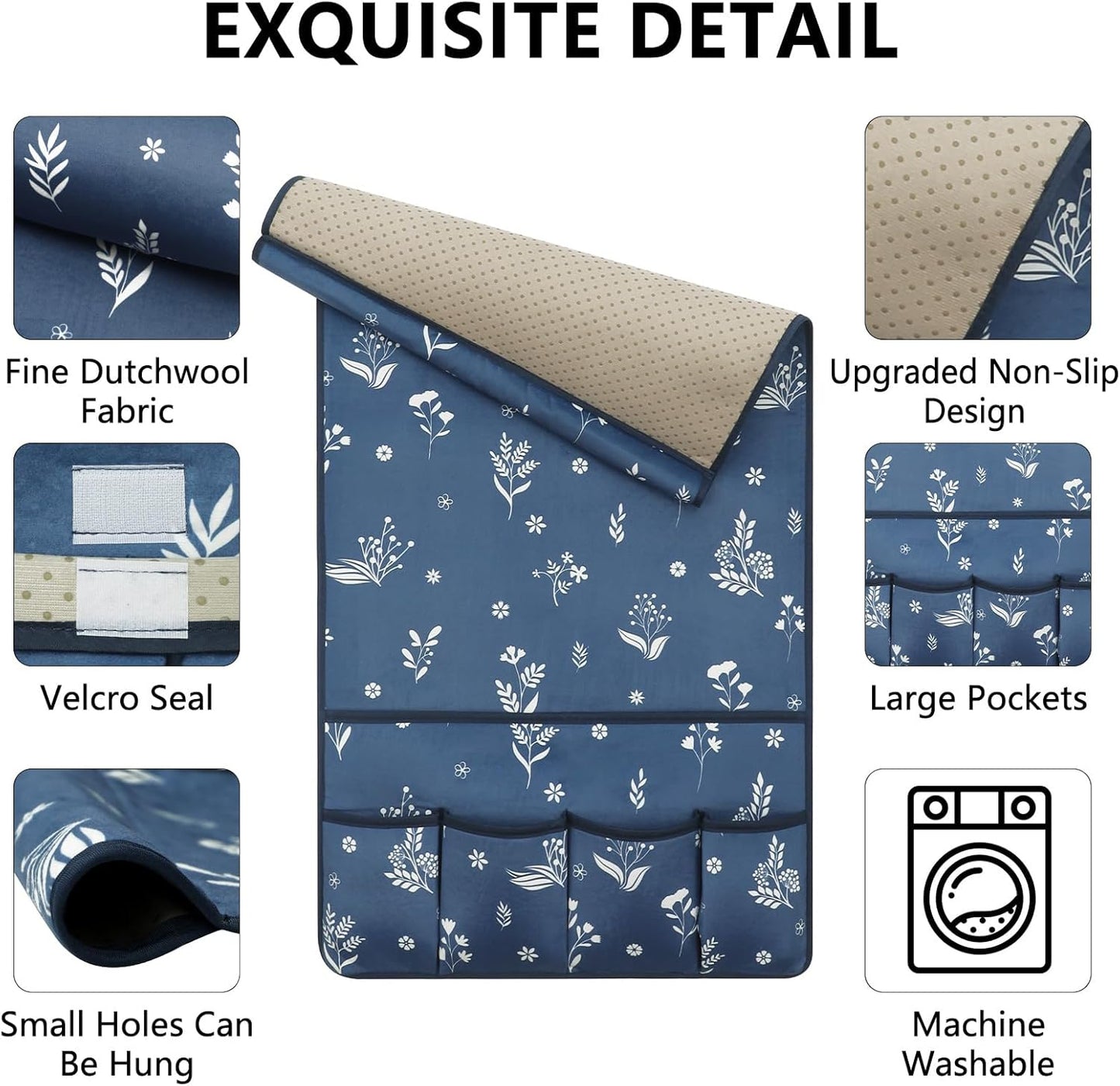 Remote Control Holder for Armchair，Couch Caddy Organizer TV Remote Holder for Bed Storage 5 Pockets，Remote Caddy Bedside Organizer Bedside Table Organizer (Blue, 35''x18'')