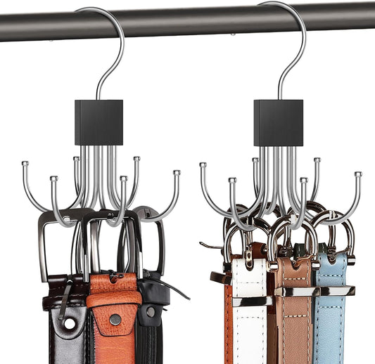 Belt Hanger, 2PCS Belt Organizer for Closet 360° Rotatable Max 48 Belt Storage Rack Space Saving Closet Organizers and Storage for Belt, Bra, Tank Top, Tie, Scarf, Purse