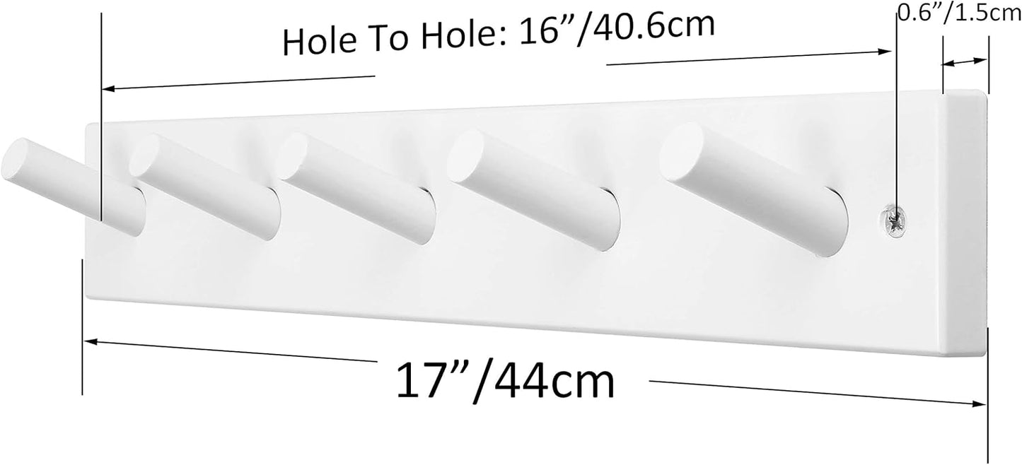 SKOLOO Wooden Wall Mounted Coat Rack,16'' Hole to Hole, 5 Pegs Bamboo Wall Hook for Hanging Clothes Robes Towels Hats,White