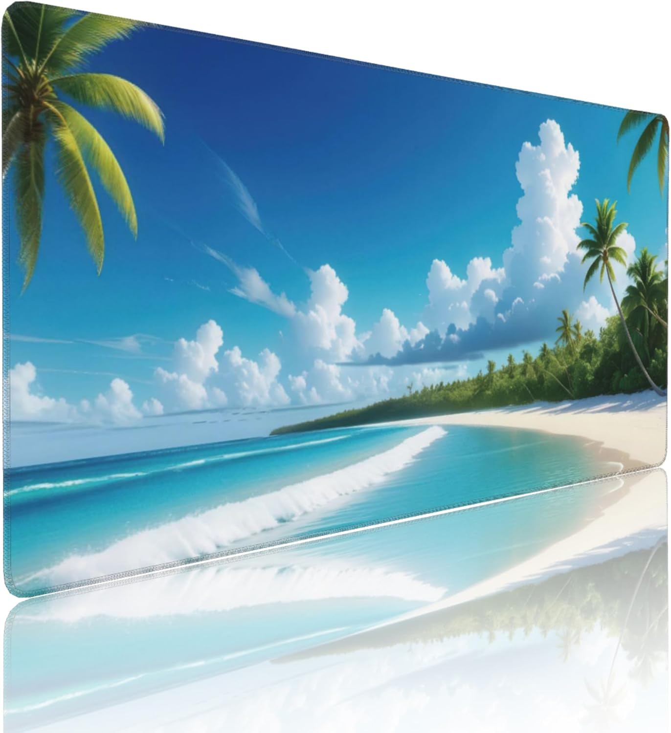 Tropical Beach Large Mouse Pad, Vintage Aesthetic Gaming Desk Mat, XXL Keyboard Desk Pad Mat for Desktop, 35.4"x15.7" Non-Slip Base Big Mousepad with Stitched Edges