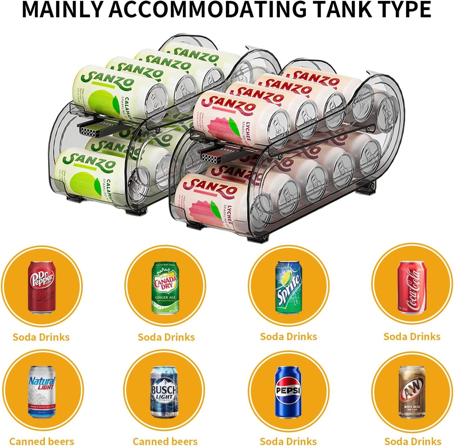 Drink Organizer for Fridge, Soda Can Organizer Dispenser for Refrigerator with Automatic Rolling,Organize Standard Size 11.15oz or 12oz Cans Drink,Save Space for Fridge、Kitchen、countertop