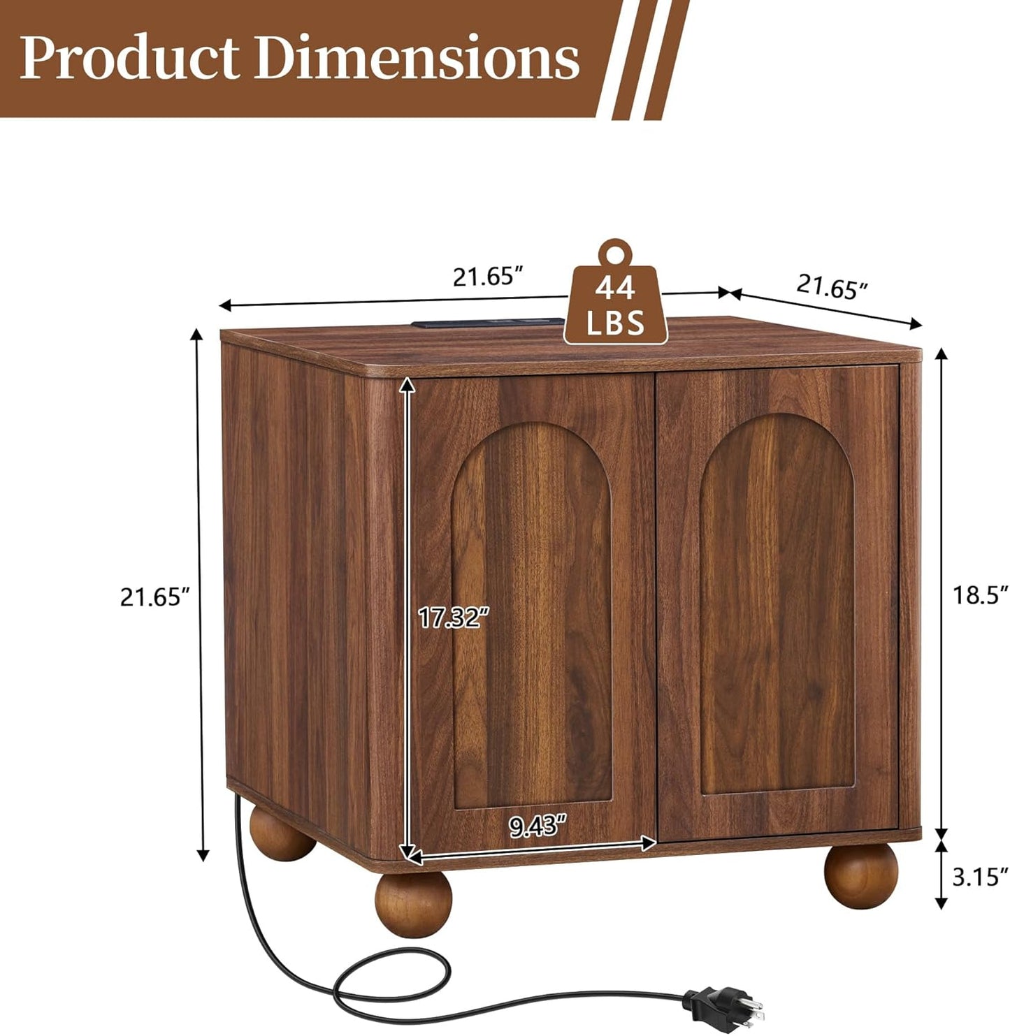 Bed Side Table Set of 2 with Charging Station, Mid Century Modern Nightstand with 2 Doors, Square End Table with Storage for Couch,Living Room, Sofa Side Table for Office,Dorm - Walnut