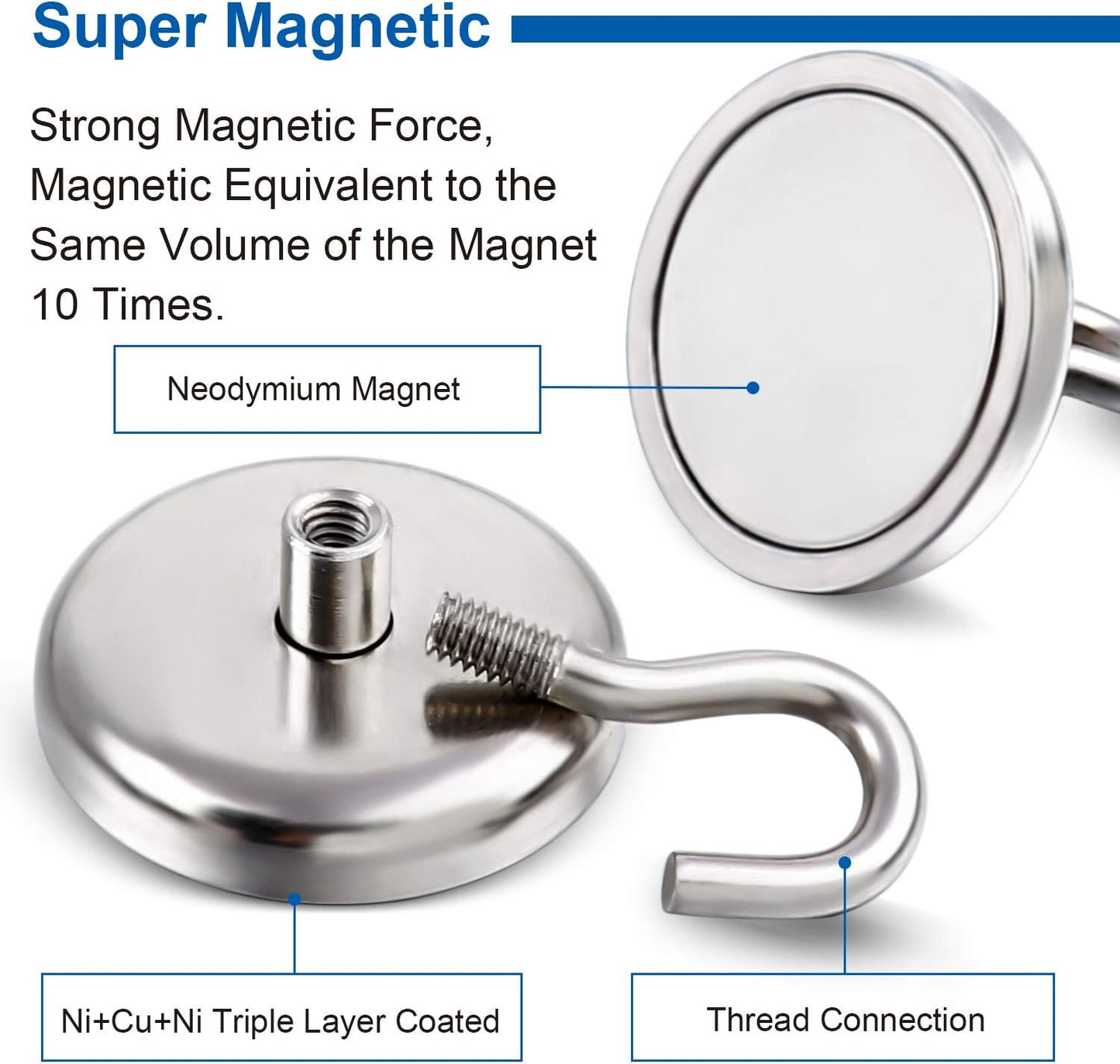 DIYMAG Strong Neodymium Magnetic Hooks, 120lbs Heavy Duty Rare Earth Magnets with Hook,Strong Corrosion Protection Facilitate Hook Pack of 6