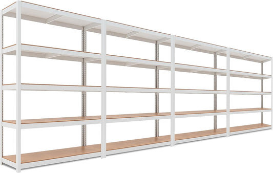 HOMEDANT House Lift-Beam White 48" Wide Boltless Heavy Duty Garage Storage Shelving Adjustable 5-Tier Metal Shelves Laminated Organization Shelf Industrial Utility Rack Pantry Shed Office Store 4Pack