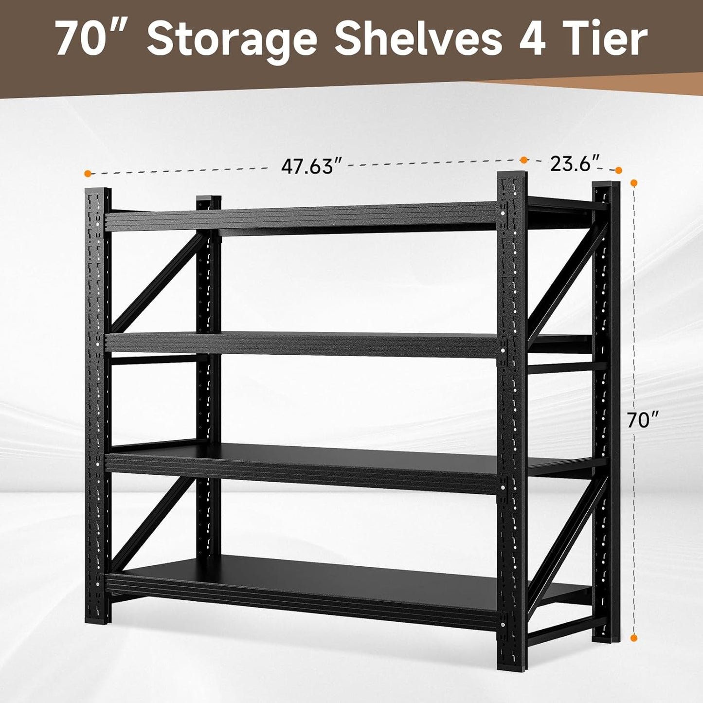 3000LBS Storage Shelves,48" W Garage Shelving Heavy Duty 4 Tier Metal Storage Rack Shelf，Industrial Shelving Adjustable Shelf for Basement Warehouse 48" W x 24" D x 70" H，Black