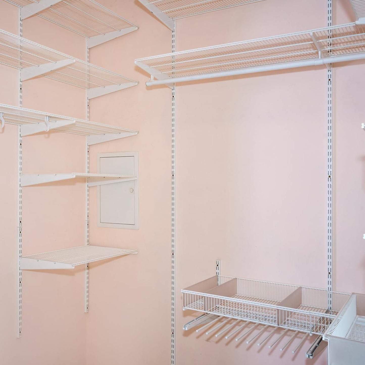 12 Pack 47 Inch Dual Track Upright Wall Shelving System Shelf Bracket Twin Slot Shelf Rail Twin Track Upright Heavy Duty Support System for Pantries, Linen Closets, Laundry Rooms (White)