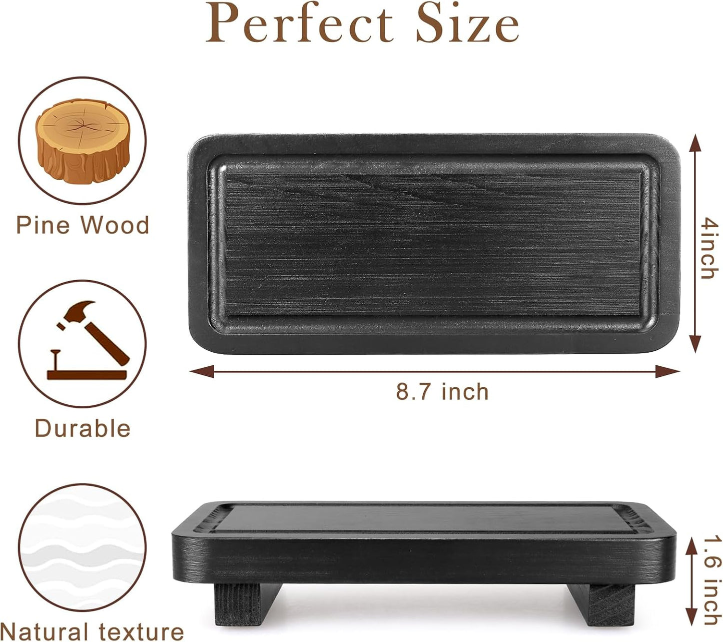 Small Black Kitchen Soap Tray for Counter Dish Soap Dispenser Wooden Display Pedestal Stand for Bathroom Decor Farmhouse Wood Riser Kitchen Accessories Countertop Vanity Counter Decorative Tray
