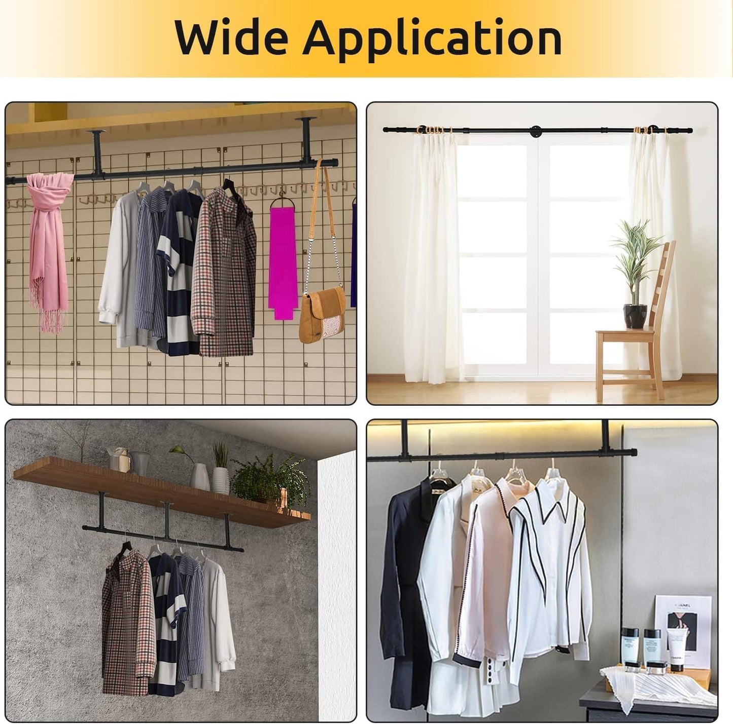 Oroonoko Industrial Pipe Clothes Rack, Heavy Duty 60inch Iron Garment Rack Ceiling Mounted,Rustic Saving Space Clothes Bar Multi-Purpose Hanging Rod for Bedroom,Closet,Laundry Room and Plants hanging