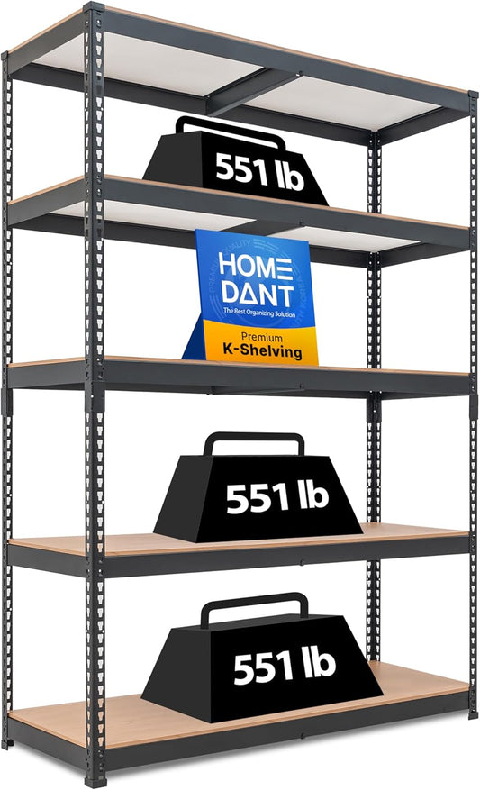 HOMEDANT 5 Tier Storage Shelves Adjustable Laminated Boltless Garage Metal Shelving Unit Heavy Duty Utility Rack Shelf Warehouse Pantry Closet Kitchen (1, (L) 48.1" W, Black)