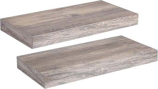 HOOBRO Floating Shelves for Wall, Wall Mounted Shelf Set of 2, 15.7" Hanging Shelf with Invisible Brackets, for Wall in Bathroom, Bedroom, Toilet, Kitchen, Living Room, Office, Greige BG40BJ01