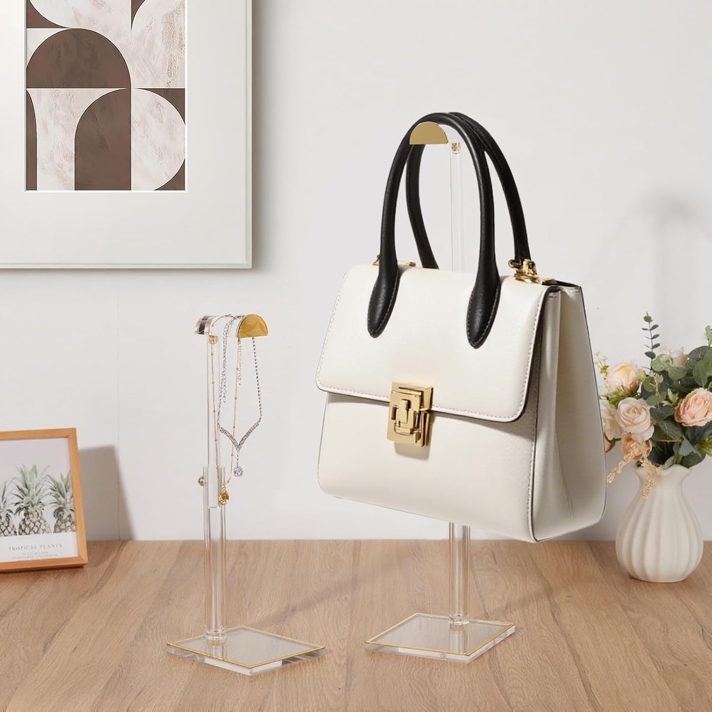 Acrylic Handbag Display Stand, 2Pack Adjustable Purse Holder Clear Handbag Table Hanger Rack Purse Hanger Stand for Home Closet Store Boutique Counter