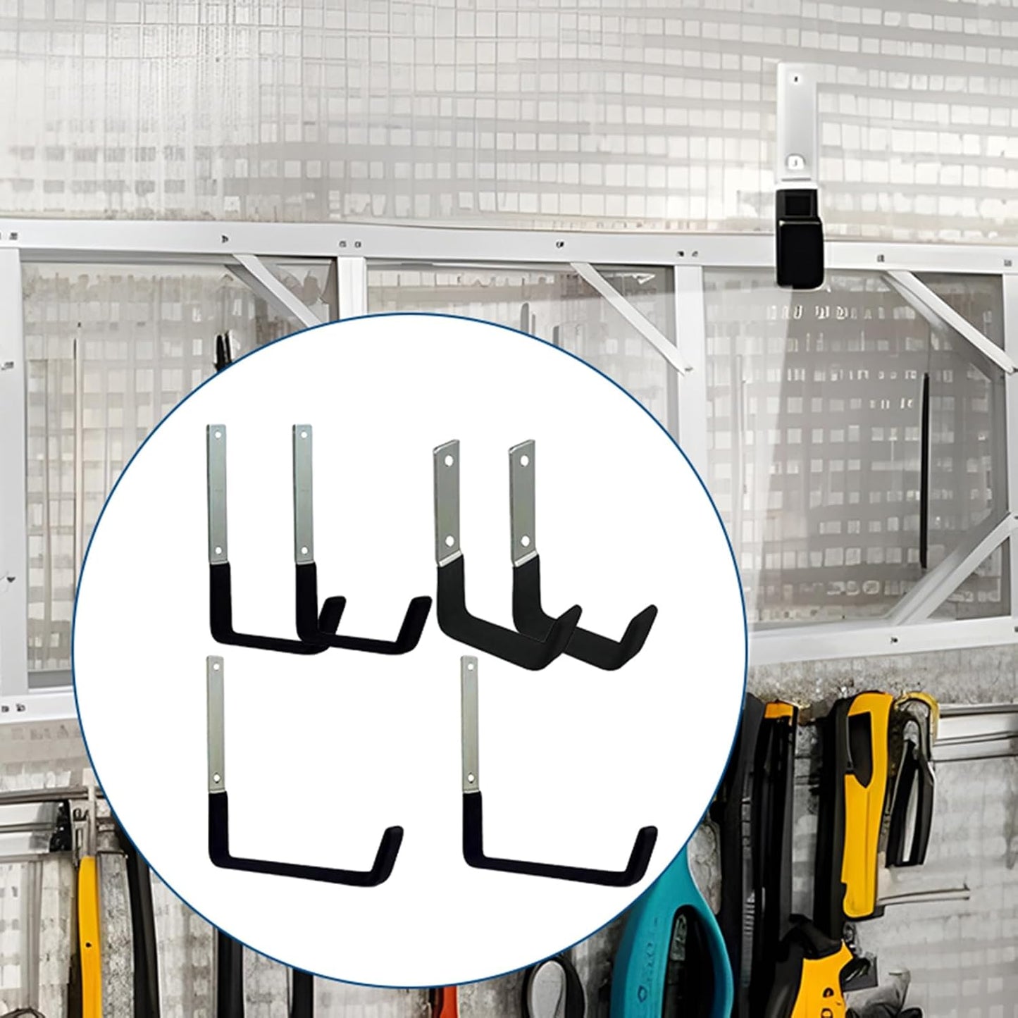Garage Hangers,6-Piece Space-Saving Organizer Rack - Wall Mounted Shed Hooks Garage Hangers - for Bike Ladder Garden Tools Pipe Tire Cable Workshop Attic Basement