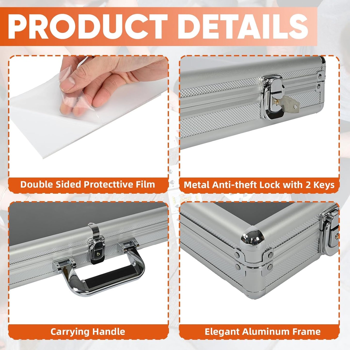 Portable Trade Show Display Case, 34"x22" Aluminum Card Show Display Case with Lock, Large Table Top Sports Card Display Case with Clear Acrylic Glass for Jewelry, Trading Card, Collectibles Shows