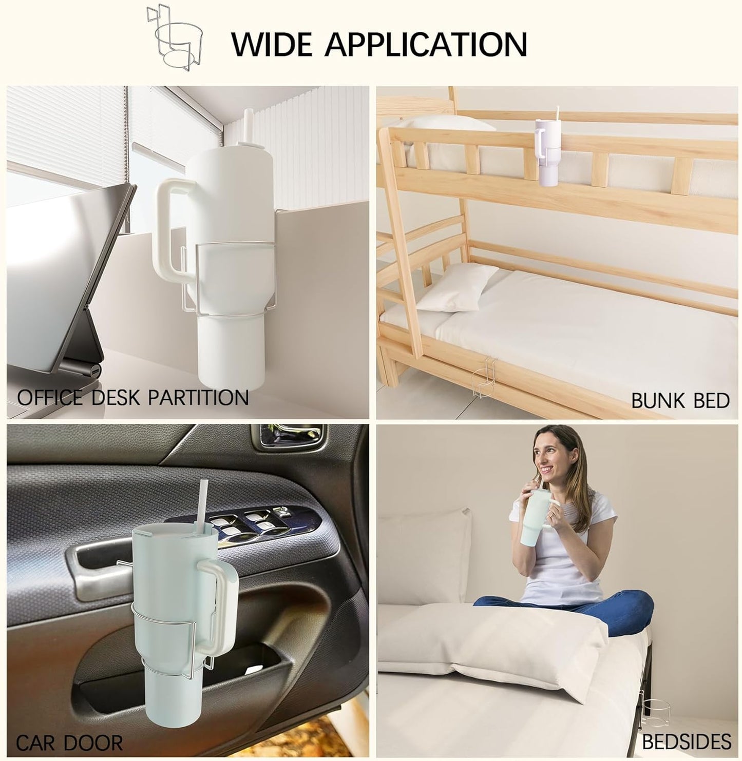 Stanley Cup Holder for Bed (Diameter: 4IN) Drink Holder Water Bottle/Glass Organizer for Dorm Room Bunk Bed Crib, Metal Toddle Bed,Loft Bedside, Headbed, Car,Office Desk Partition