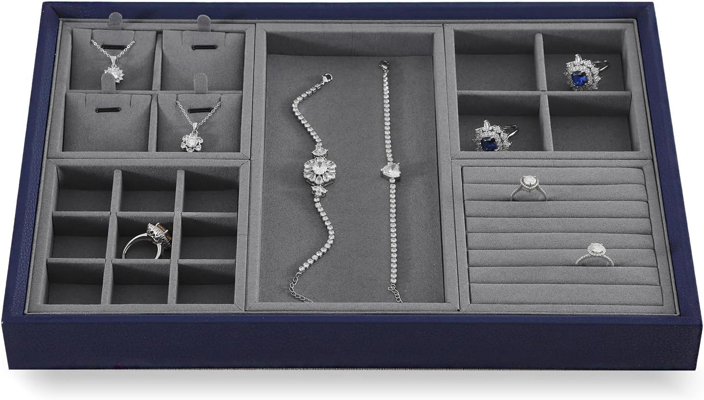 Dark Blue Jewelry Display Tray Ring Necklace Earring Bangle Organizer Multifunctional Storage Case for Jewelry Showcase (Small Ring Tray(8 bars))