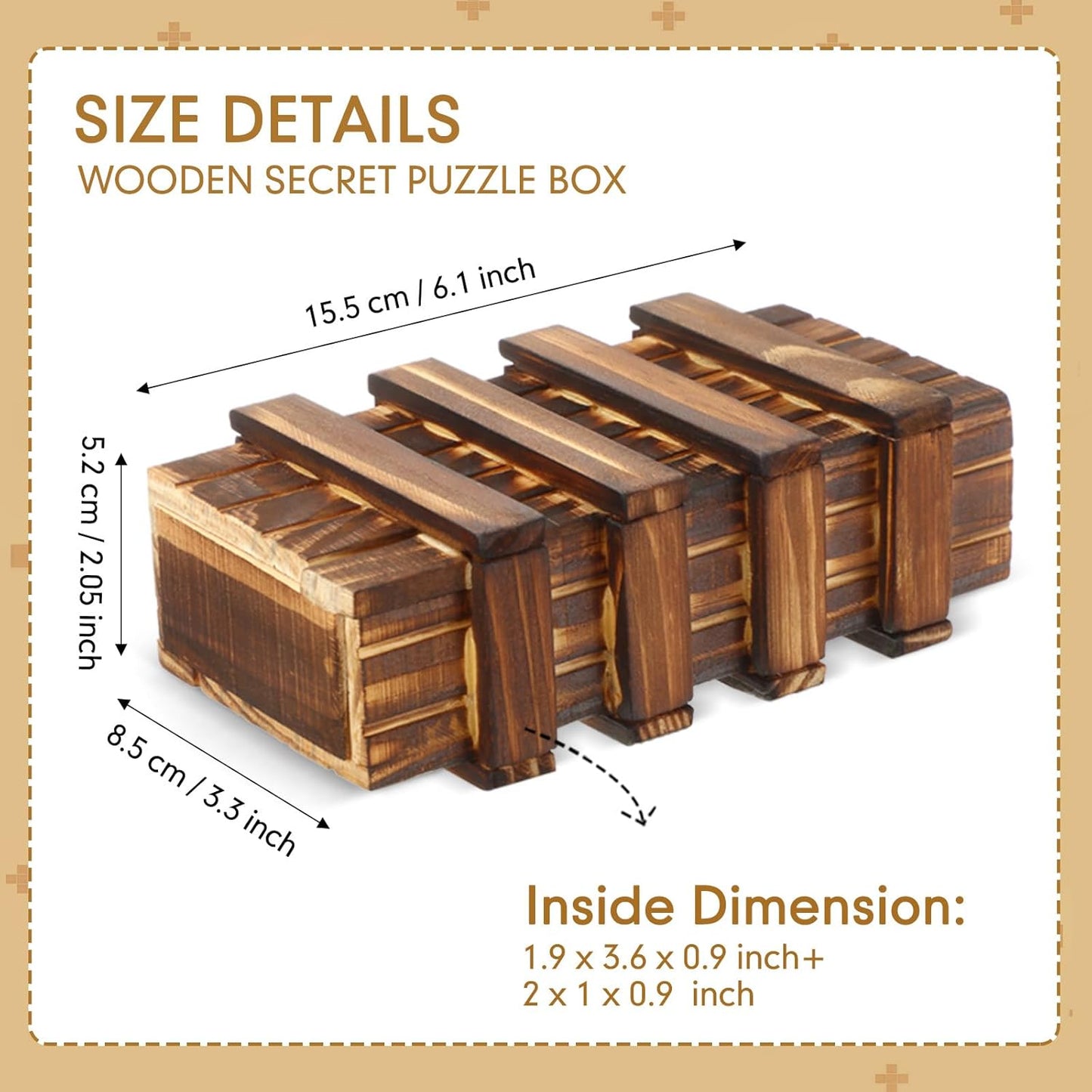 Gejoy Secret Puzzle Box Cash Gift Wooden Puzzle Box for Adults Brain Teaser Wooden with Hidden Compartments for Christmas Cash Gift (Brown,15.5 x 8.4 x 5 cm,Three Opening)