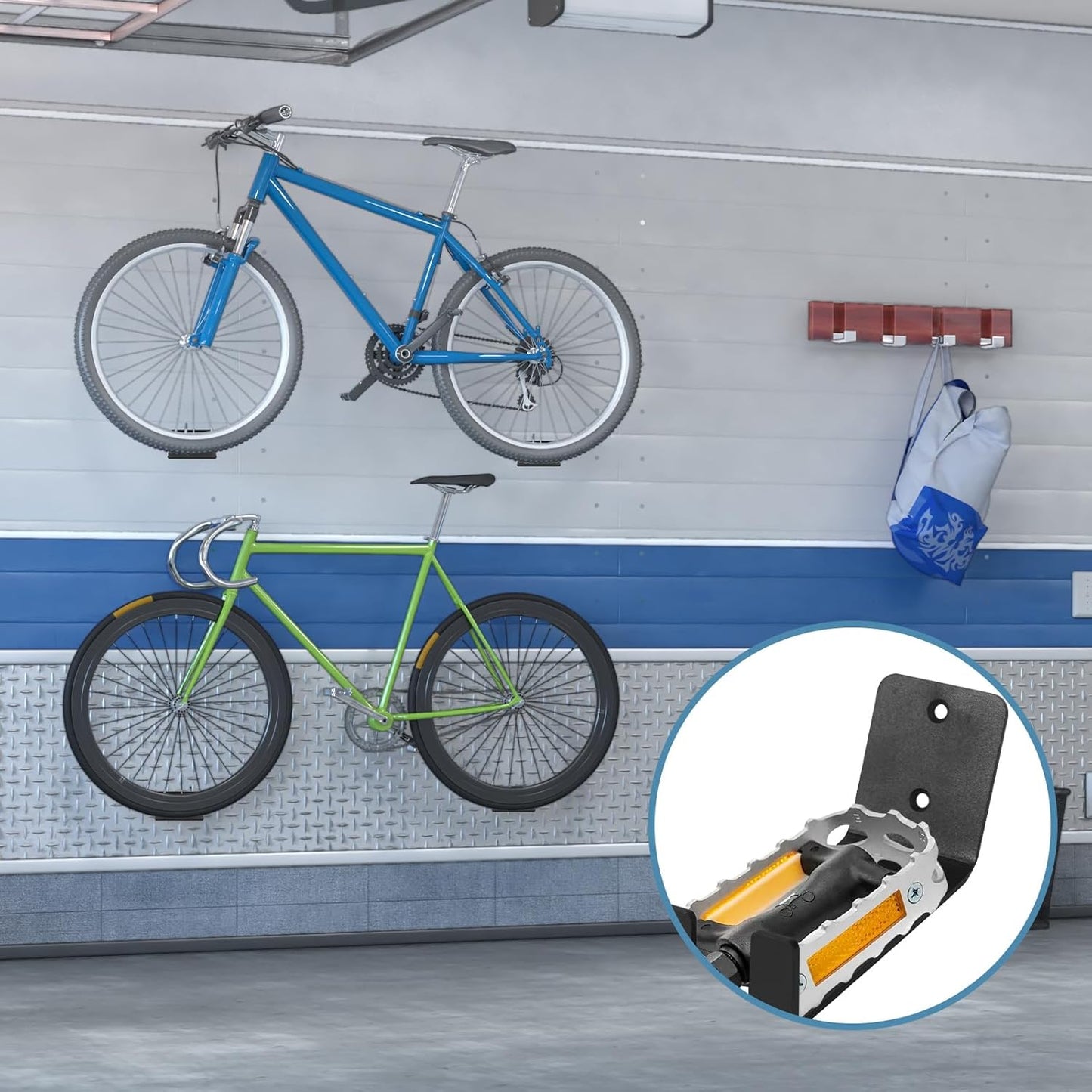 3 Pack Bike Wall Mount Bike Pedal Hanger Wall Mount Bike Hangers Heavy Duty for Garage Vertical Bike Wall Hangers Bike Display Stand Space Saving Wall Bike Rack (3 Pack)