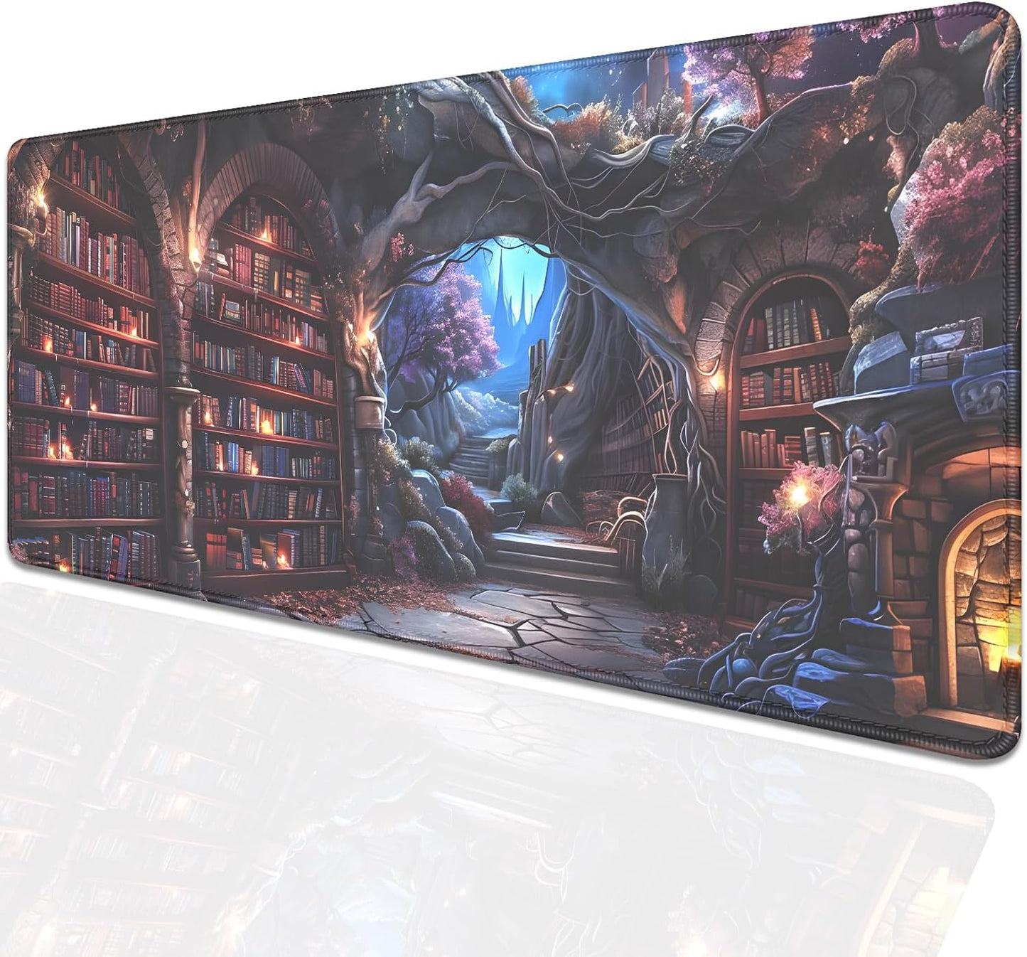 Magic Library Mouse Pad,Mysterious Collection of Books Mousepad Desk Pad with Stitched Edges,Non-Slip Waterproof Rubber Base Mouse Mat Desk Mat for Office Computer Keyboard Laptop Home(27.5x11.8 in)