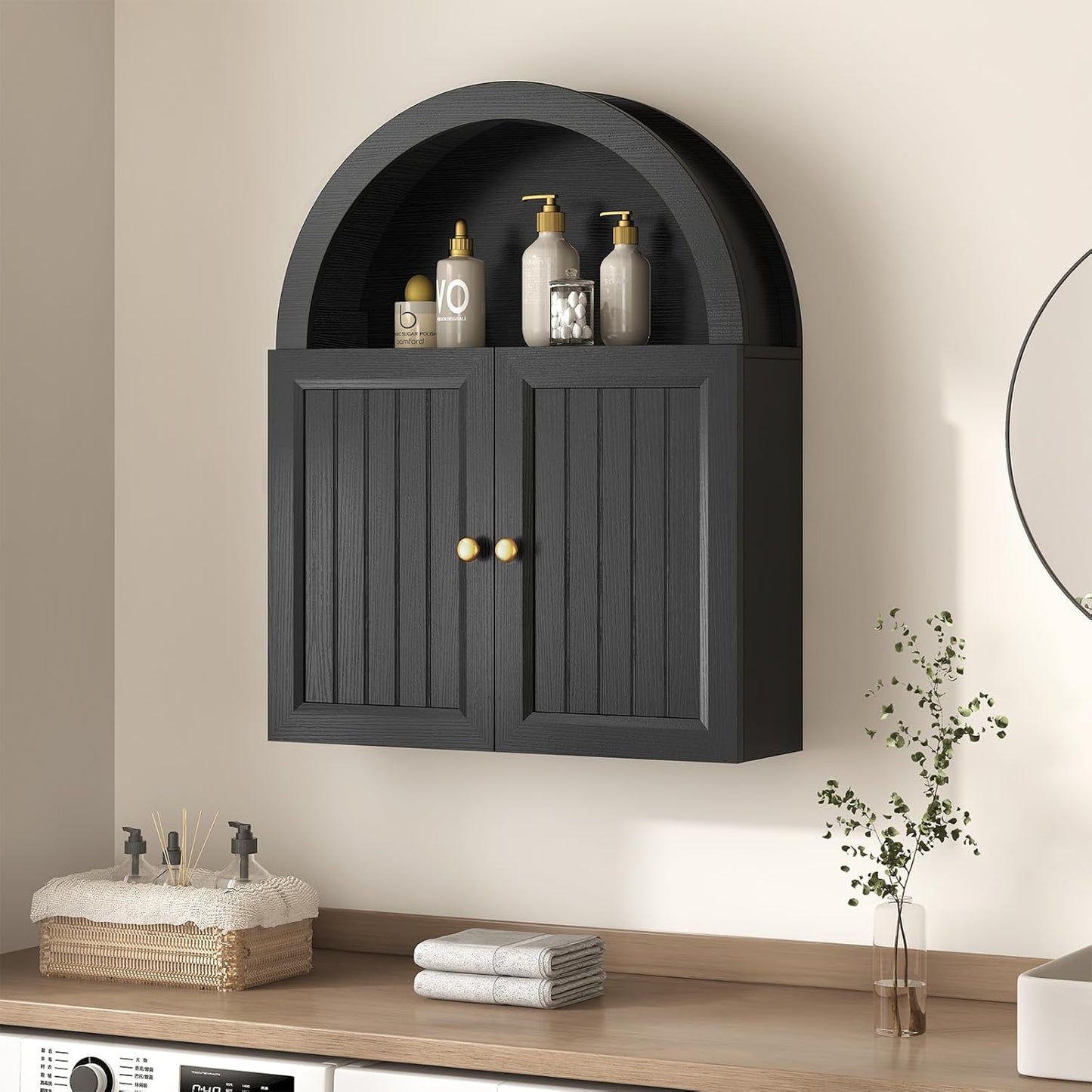 Arched Bathroom Wall Cabinet, 23.6 x 30.3'' Over The Toilet Cabinet with Grille Door, Adjustable Shelf, Wall Mounted Cabinets for Bathroom Laundry Room Kitchen (Grille Door, 30IN)