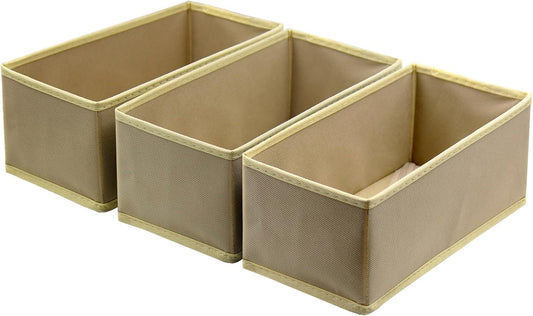 Socks Drawer Organizer Set of 3 Pack Khaki, 11' Small Underwear Dividers, Closet Cabinet Dresser Wardrobe Storage Boxes for Panty Stockings Leggings Bra