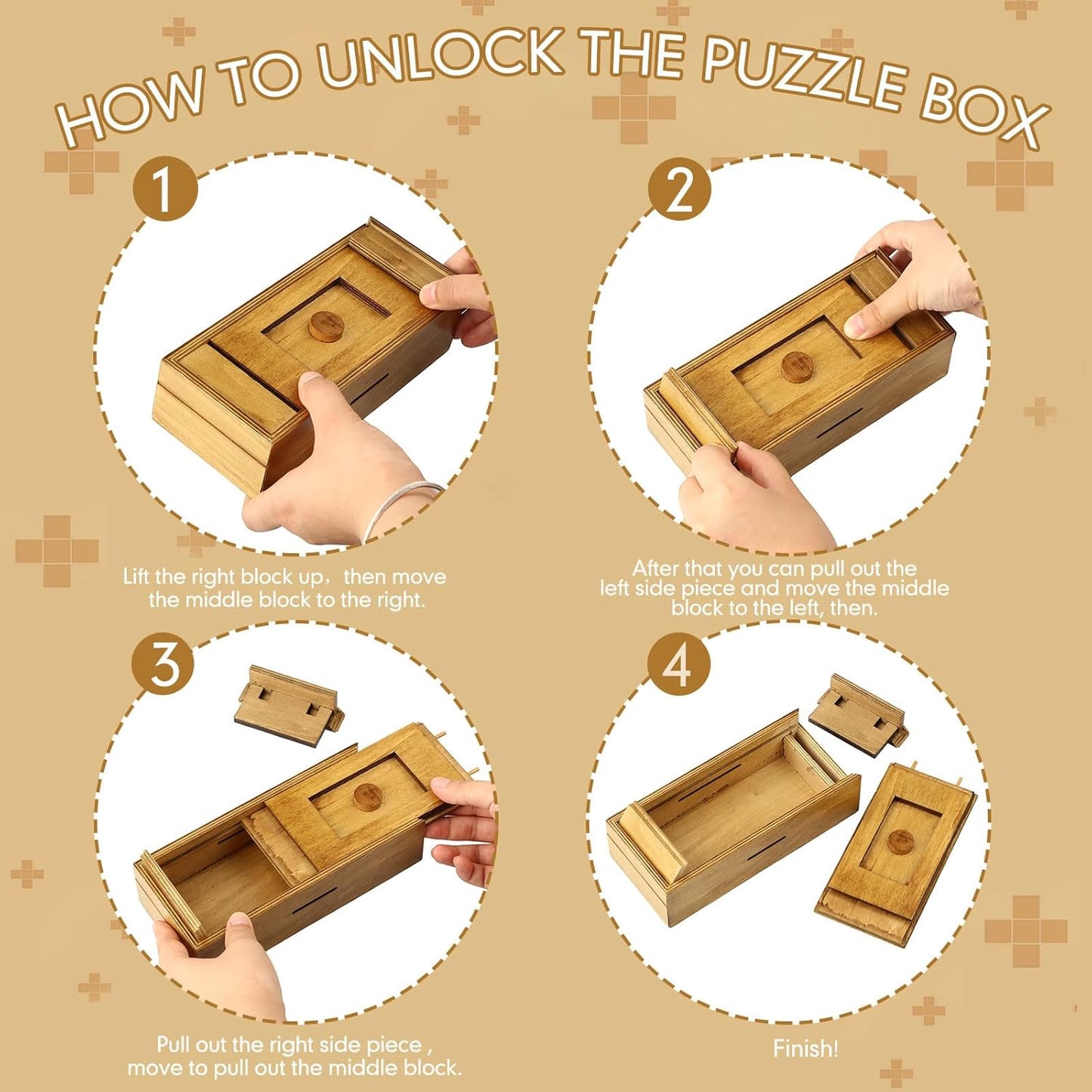Gejoy Secret Puzzle Box Cash Gift Wooden Puzzle Box for Adults Brain Teaser Wooden with Hidden Compartments for Christmas Cash Gift(Brown,18 x 8 x 4.8 cm,Plywood)