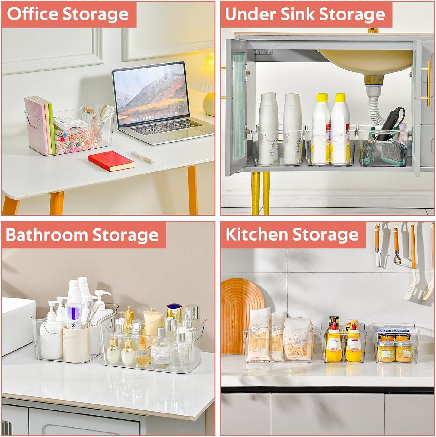 Clear Plastic Storage Bins - 12 Pack Pantry Organizers and Storage,Large Clear Pantry Organizer Bins, Plastic Containers with Handle for Kitchen,Freezer,Cabinet,Closet,Bathroom Under Sink