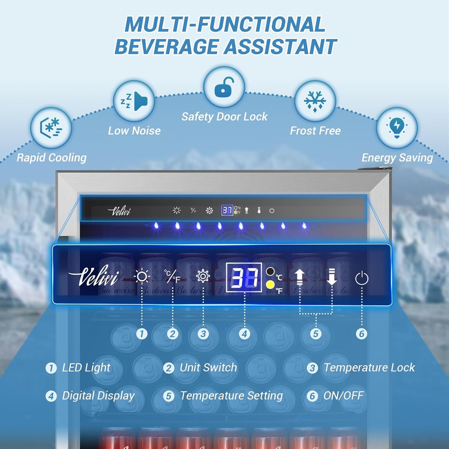 24 Inch Beverage Refrigerator, 210 Cans Under Counter Beverage Cooler, 24" Space Built-In Beer and Drink Fridge with Glass Door for Soda, Water, and Milk - For Kitchen, Bar or Office