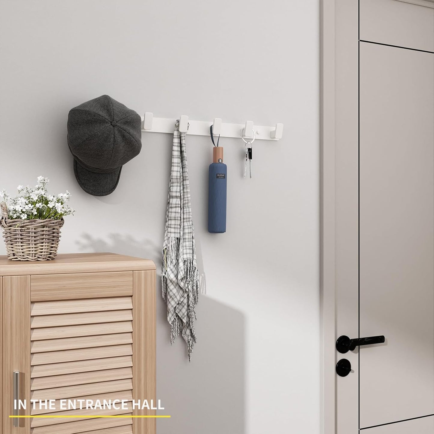 Coat Hook Wall Rack Hanger - White Coat Rack with 6 Hooks Wall Hooks for Hanging Hat Key Bag Towel Wall Mount Coat Holder