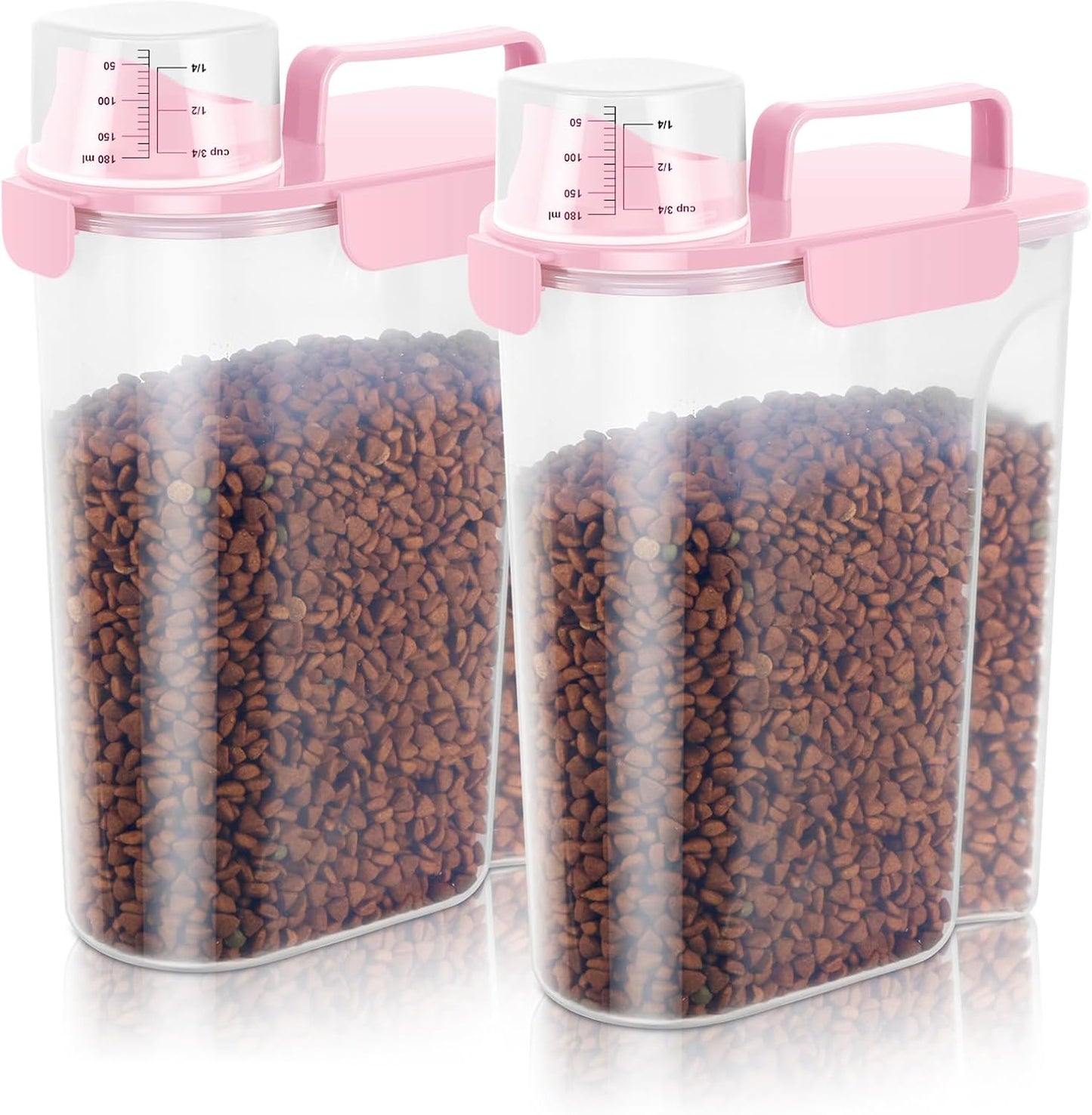 5-7Lbs Dog Cat Food Storage Container with Upgraded Large Nozzle BPA-free, 4 Snap Seals Plastic Pet Food Storage Containers with Handles (Light Pink, 5L-2pack)