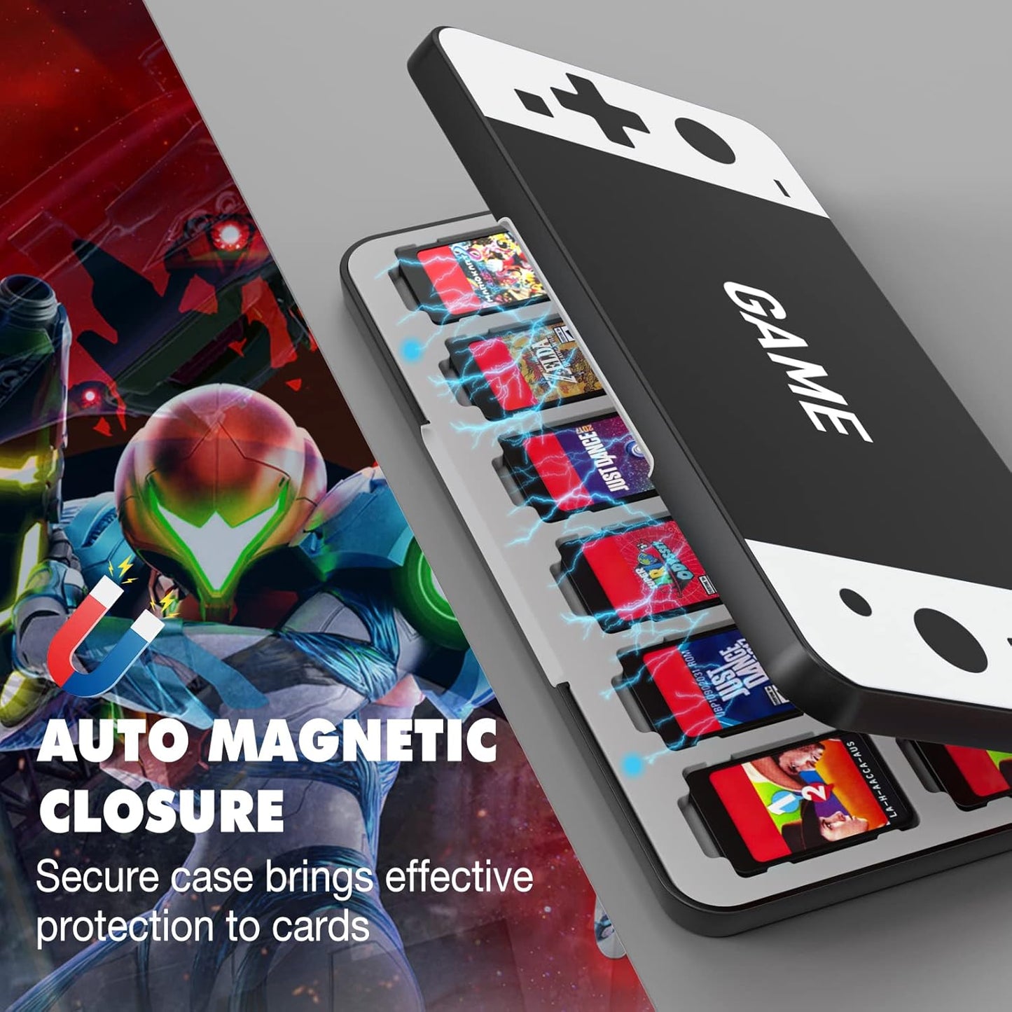 MoKo 24 Game Card Case for Nintendo Switch 2 / Switch OLED / Lite, Game Storage Holder Case with 24 Game Card Slots & 24 Micro SD Cards Slots, Slim & Portable Storage Box, Black & White Game