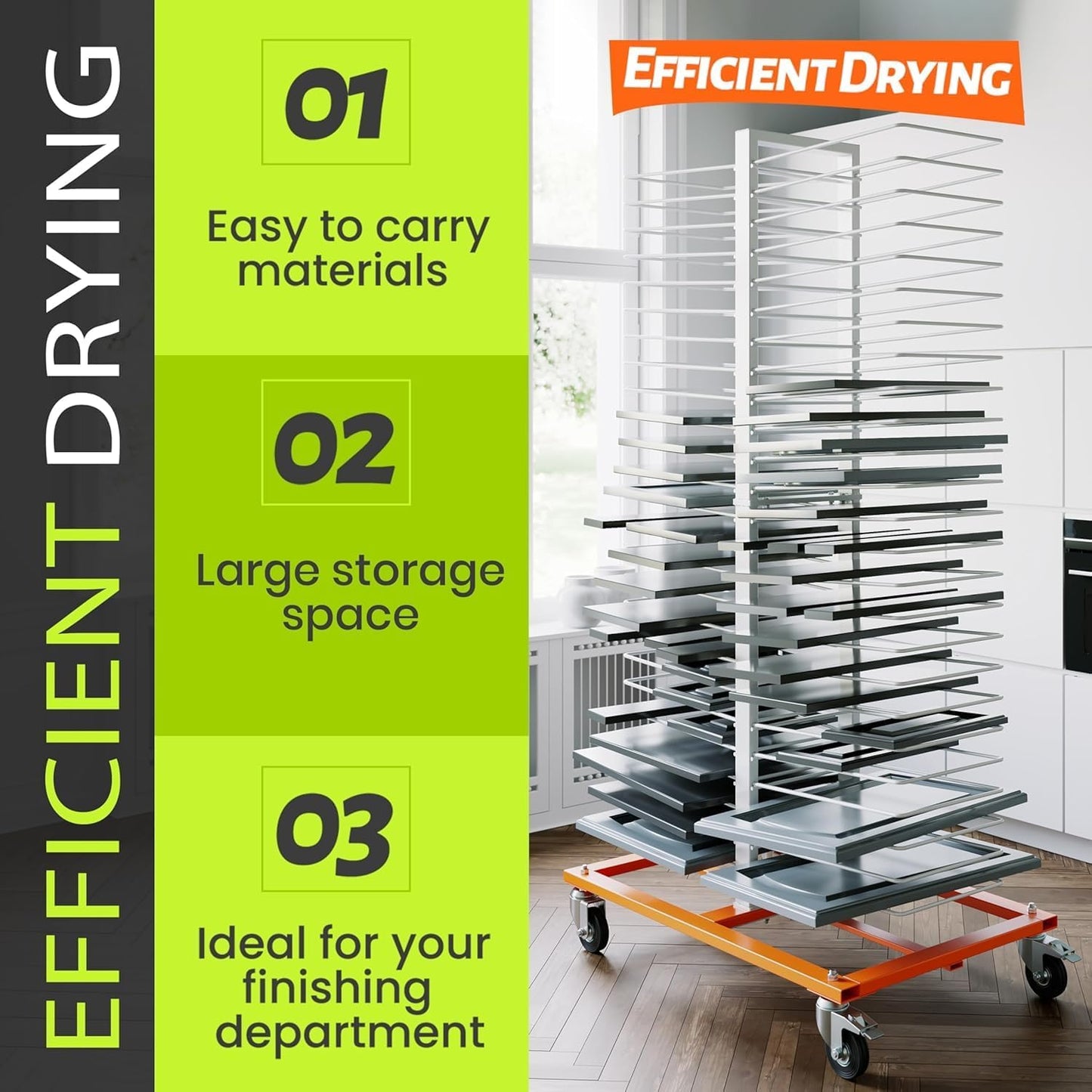 50 Shelves Paint Cabinet Drying Rack with 4 Caster Wheels, Cabinet Drying Rack, 25lbs/Shelf Capacity, Space Saving, Modern Style, Orange & White, Steel