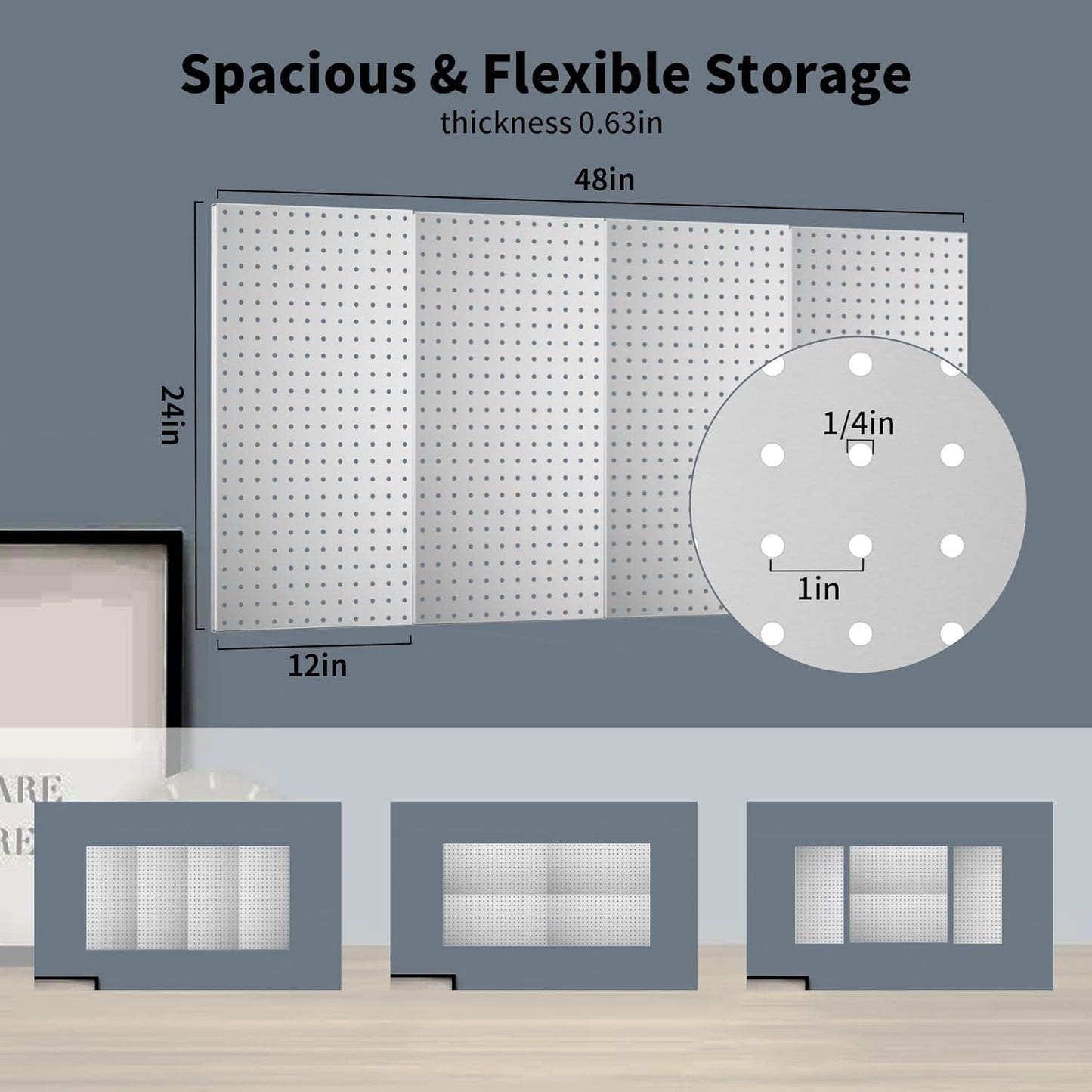 Pegboard Wall Organizer 4 PCS 24" x 12" Silvery Peg Board Metal Pegboard Panels for Garage Tool Storage