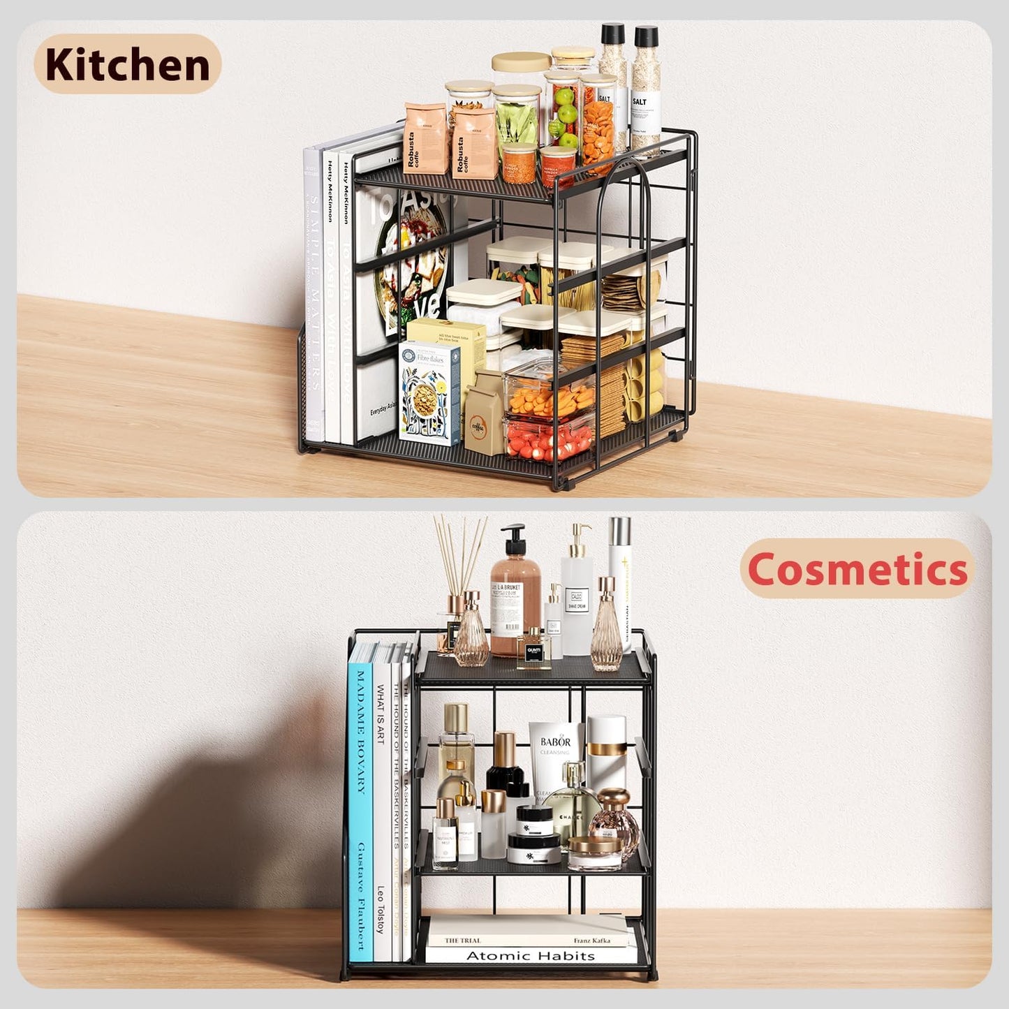 Desk Organizer, 4-Tier Metal Paper Organizer for Desk with Vertical File Holder, Office Accessories and Desktop Storage for Office Supplies (Black)