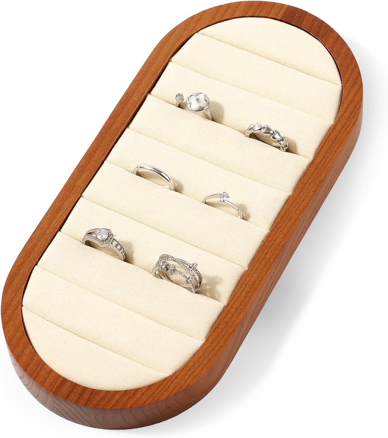 Small Jewelry Rings Display Tray Solid Wood Jewelry Display Organizer Tray for Rings Stud Earrings(Beige)
