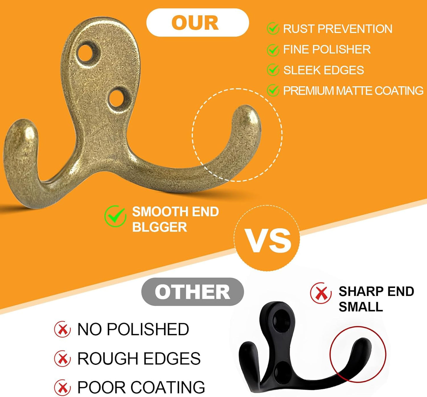 25 Pack Coat Hooks Wall Hooks for Hanging, Heavy Duty Double Prong Metal Hook Wall Mounted for Living Room, Bathroom, Kitchen, Bedroom for Coat, Bag, Scarf, Towel, Hat, Key, Cup (Bronze)