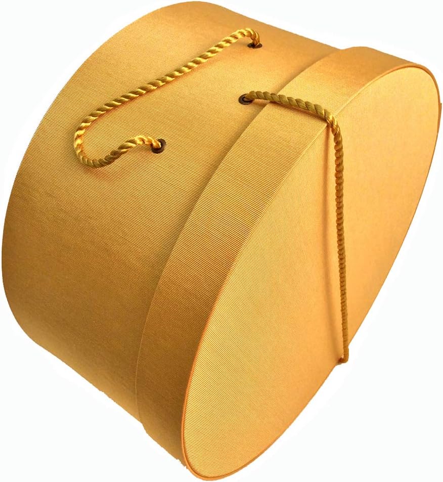 Sarah's Hat Boxes Classic Gold Hat Box – 16.75" x 8.5" (Dia. x Ht.) Handmade in USA – Odorless Non-Toxic Adhesive, Cording Handle – Premium Storage for Hats & Accessories