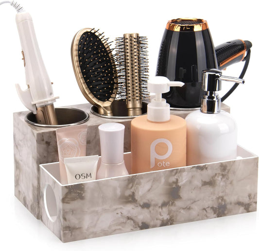 Marble Hair Tool Organizer - Bathroom Vanity Storage for Hot Tools, Hair Dryer, Curling Iron, Flat Iron & Straightener