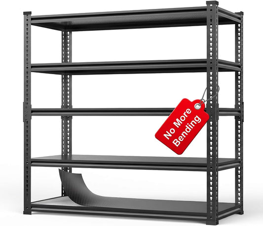Heavy Duty Garage Shelving, 5-Tier Storage Rack 3000LBS Capacity 48" W x 72" H x 24" D, Adjustable Storage Shelves, Boltless Assembly Shelving Unit for Workshop, Basement & Garage Organizer