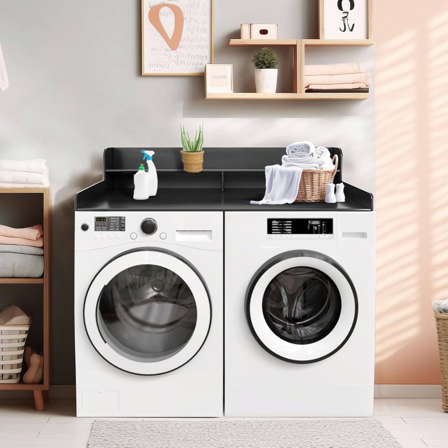 2-Tier Washer and Dryer Countertop Shelf, White Laundry Topper with Non-Slip Pads, Laundry Room Storage & Organization for Small Apartment Kitchen