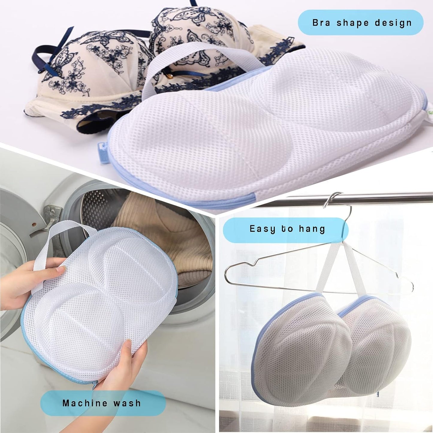 Large Bra Laundry Bags for Washing Machine, Fits All Cups Anti Deformation Bra Washing Bag, Lingerie Bags for Washing Delicates (2 Pack White)