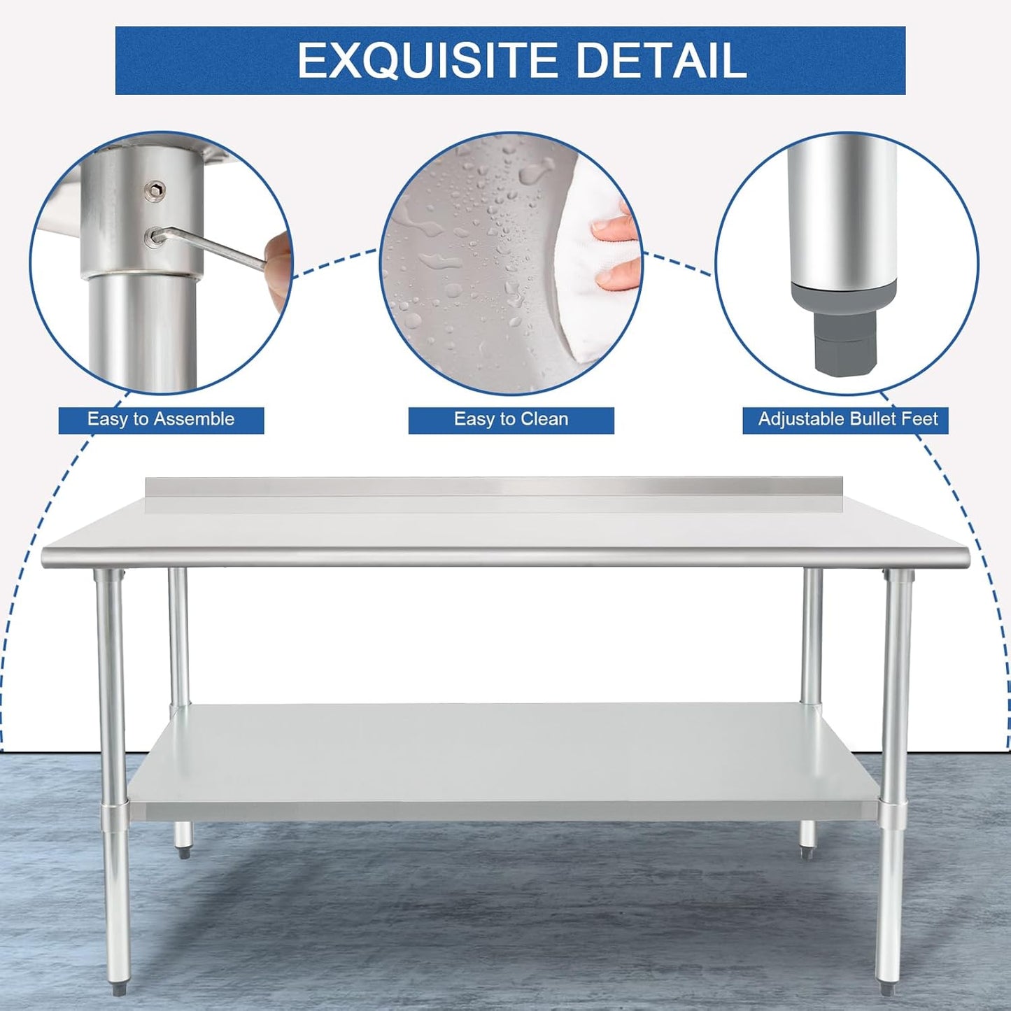 HARDURA Stainless Steel Prep & Work Table 30 x 72 Inches NSF Heavy Duty Commercial with Undershelf and Backsplash, Galvanized Legs for Commercial Food Prep