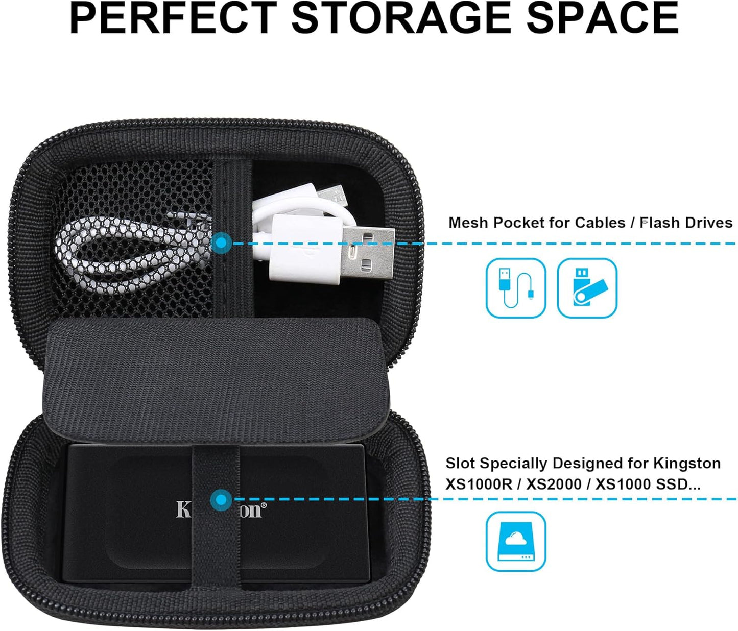 Lacdo Hard Carrying Case for Kingston XS1000 / XS2000 / XS1000R SSD 500GB/1TB/2TB/4TB Portable External Solid State Drive USB 3.2 EVA Shockproof Protective Storage Travel Bag, Black