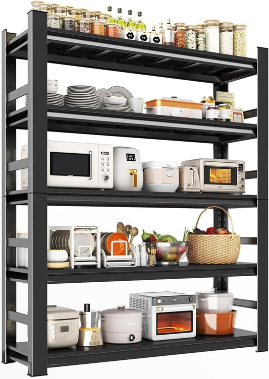 Garage Storage Shelves,5 Tier Shelving Unit, 40 inch Wide, 18” Deep, 78” Tall Organizer Metal Shelf for Basement/Laundry/Pantry Heavy Duty, Adjustable,Easy to Install (5Tier-47"Wx18"Dx78"H with Fence)