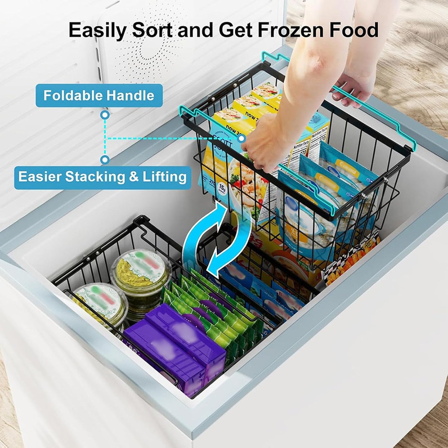 Stackable Freezer Storage Container For Produce Vegetables Snackies Extendable Wire Basket With Clear Bounds Permanent Kitchen Organization Multiple Purpose Refrigerator Food Container