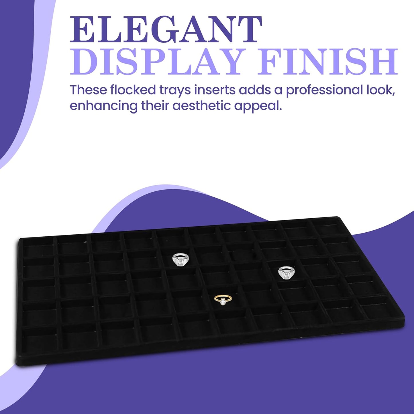 Novel Box 5 Pack 50-Slot Black Liner Jewelry Storage Tray Inserts 14.75x8.25x1 Inches - Jewelry Organizer Pad for Drawers & Store Displays - Jewelry Display Pads for Rings Earrings & Pendants
