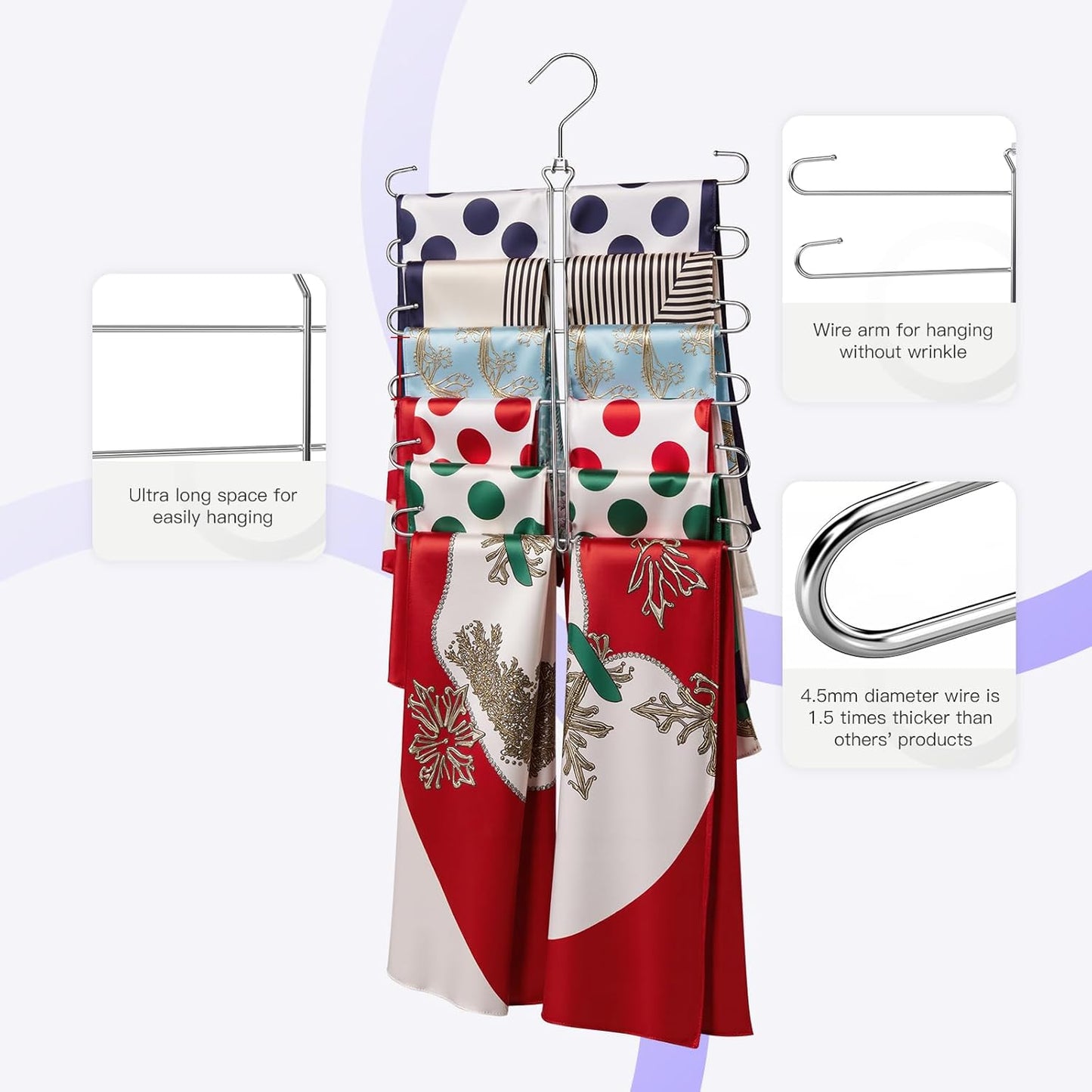 Scarf Hanger 2 Pack Scarf Hangers for Closet Organizer,6 Tiers Metal Space Saving Hanger with 360 Degree Hook,Mult Function Closet Organization for Scarves,Tank Top,Leggings