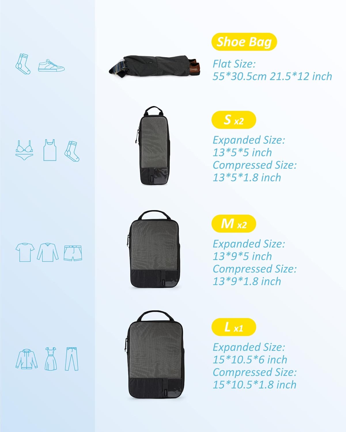BAGSMART 6 Set /4 Set/2 Set Compression Packing Cubes for Travel, Lightweight Luggage Organizer Bags, Durable Space Saver Bags Travel Essentials
