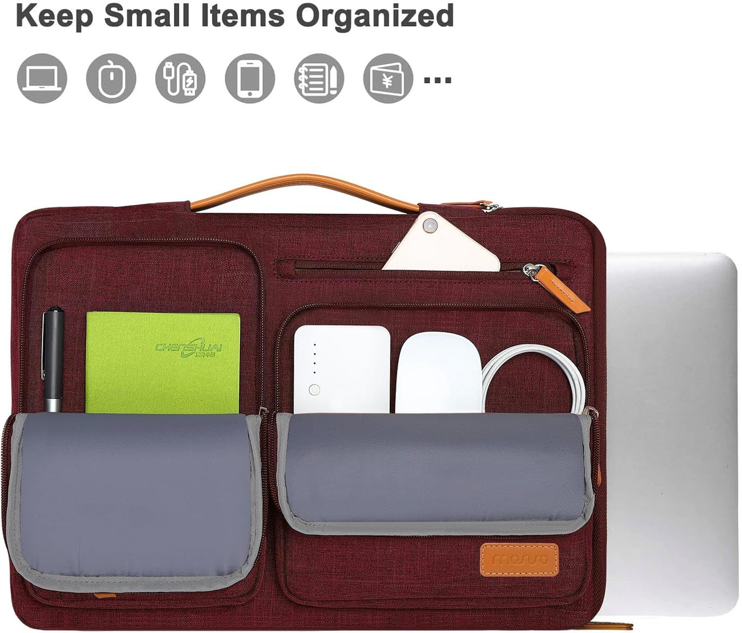 MOSISO 360 Protective Laptop Case 16 inch, 15-15.6 inch Laptop Sleeve Compatible with MacBook Pro 16, HP, Acer, Dell, Lenovo, ASUS, Side Open Carrying Case with 4 Zipper Pockets&Handle, Wine Red