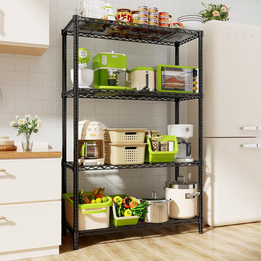 Storage Shelves Heavy Duty, 36" L x 14" W x 54" H Garage Wire Shelving Unit Loads 1400LBS, 4-Tier Adjustable Metal Industrial Utility Shelf Rack for Kitchen, Laundry Room, Pantry, Warehouse, Basement